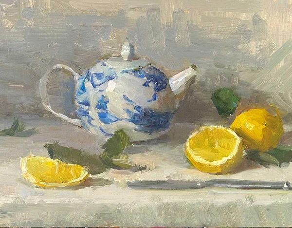Delft Teapot and Lemons  