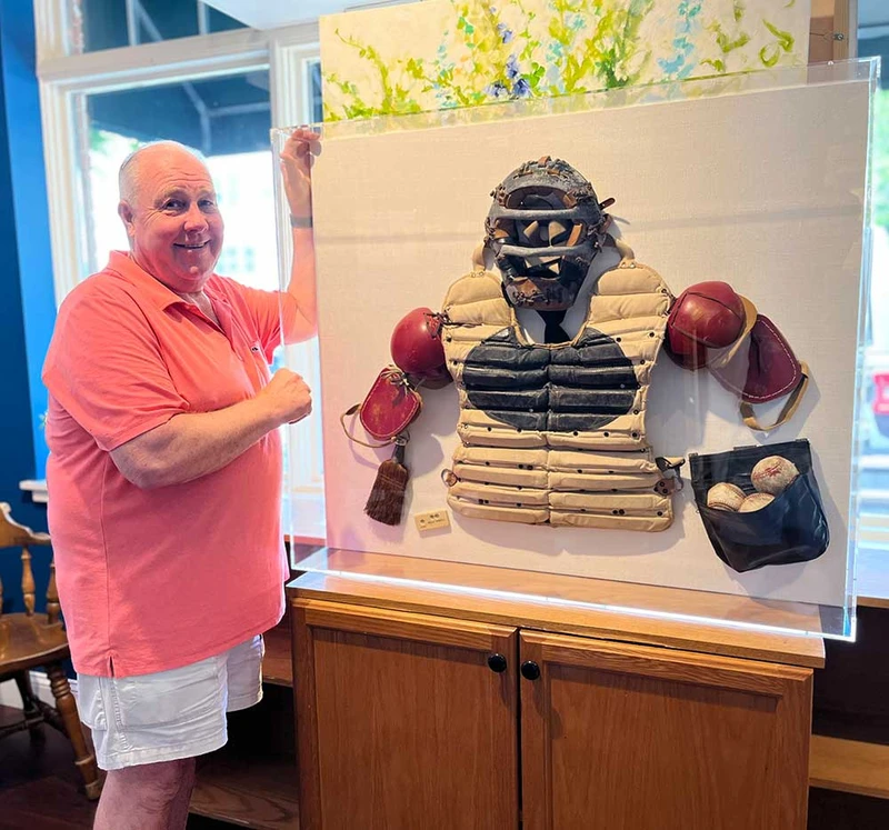 Shadowbox of Vintage Umpire Gear