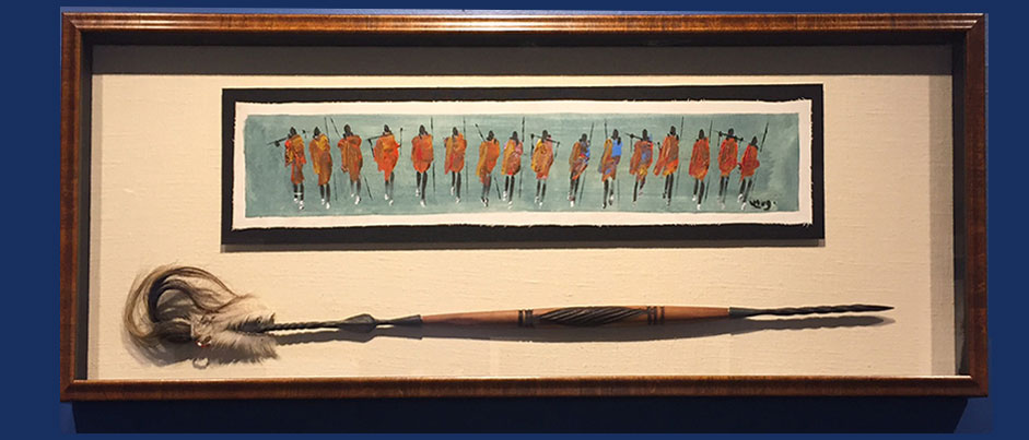 Unique! A Shadow Box of Masai Tribe Painting & Spear