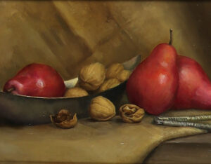 Red Pears and Walnuts By Barbara Efchak