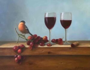 Bullfinch Bird, Grapes & Wine By Patt Baldino
