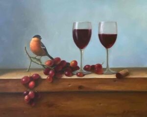 Bullfinch Bird, Grapes & Wine By Patt Baldino