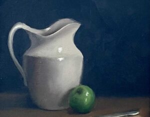 Pitcher, Apple and Knife By Pam Ackley