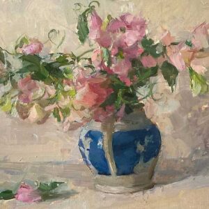 Sweet Peas in Blue Jug By Patricia Nebbeling