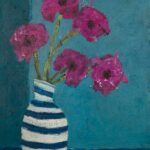 Purple Wildflowers in Striped Vase By Mallory Wiedemann