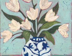 Ivory Tulips in Chinoiserie Vase By Mallory Wiedemann